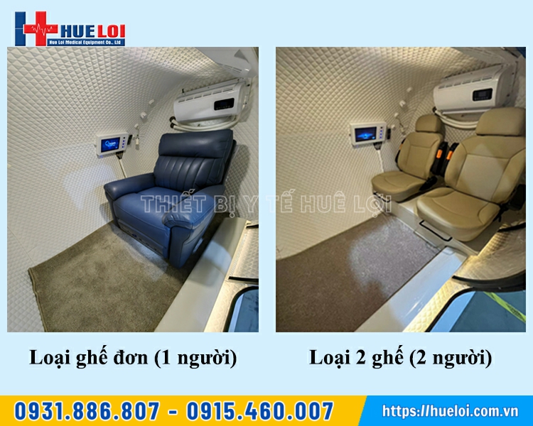 thiết kế ghế đơn và ghế đôi của buồng oxy cao áp