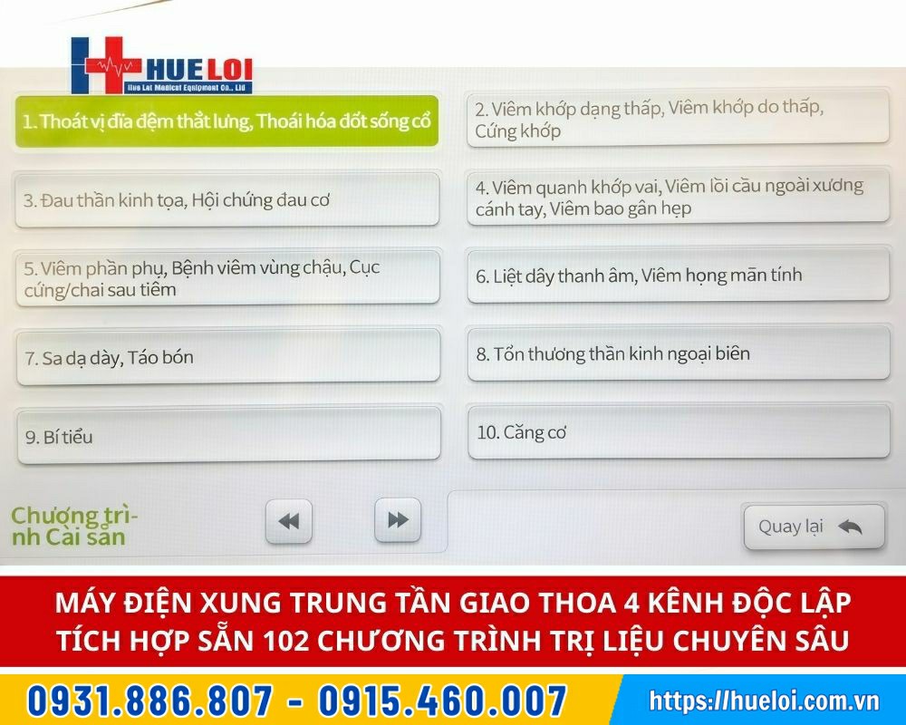 màn hình máy điện xung trung tần tiếng việt