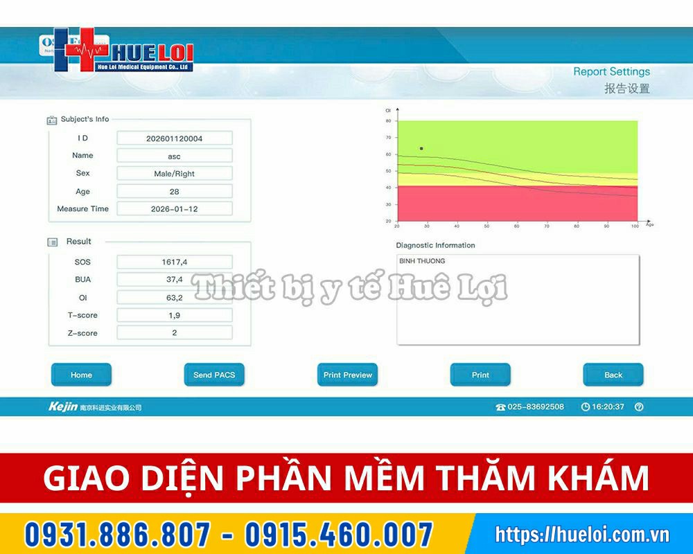giao diện phần mềm máy đo mật độ xương OSTEOKJ3000