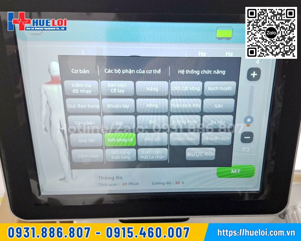 các vùng điều trị của máy từ trường kết hợp hồng ngoại