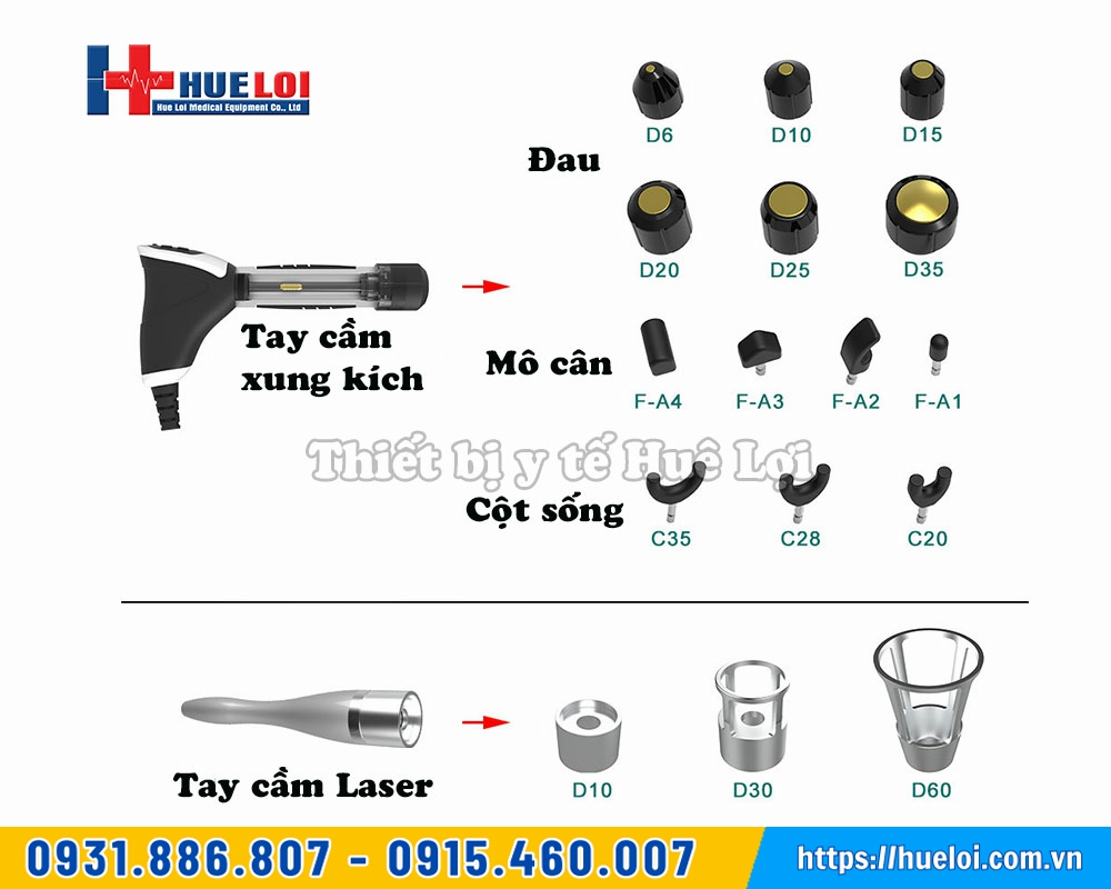đầu súng xung kích và tay cầm laser